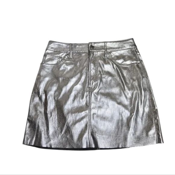 EXPRESS silver‎ high waist metallic vegan short mini skirt 8 - Picture 3 of 10